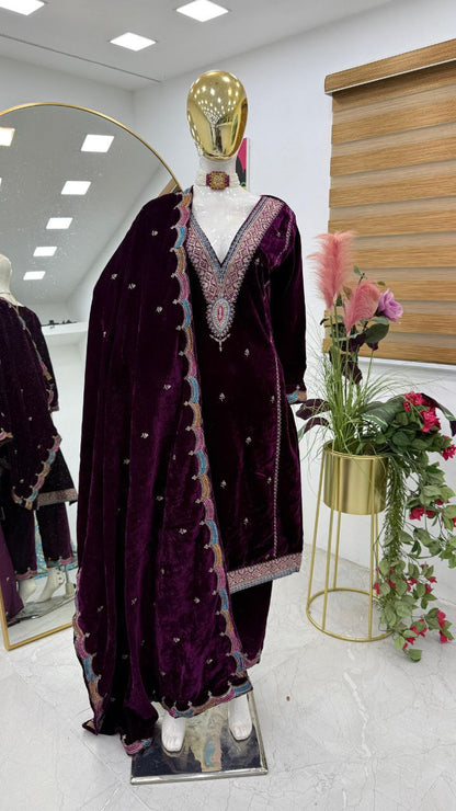 Beautiful Winter Special Velvet Designer Stylish Suit By WTW