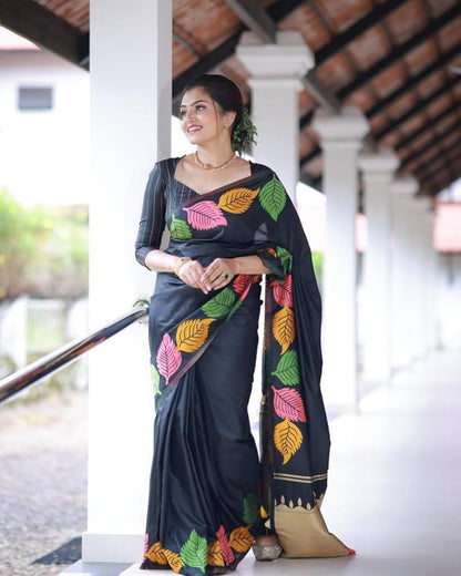 Black Color Leatest Soft Banarasi Silk Saree By WTW