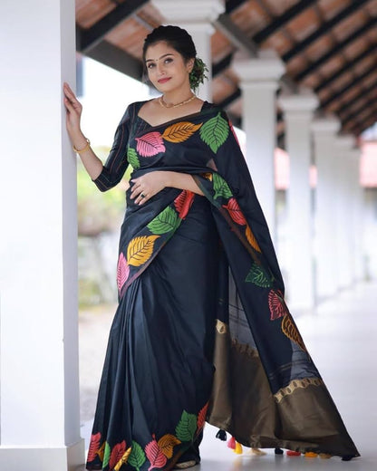 Black Color Leatest Soft Banarasi Silk Saree By WTW