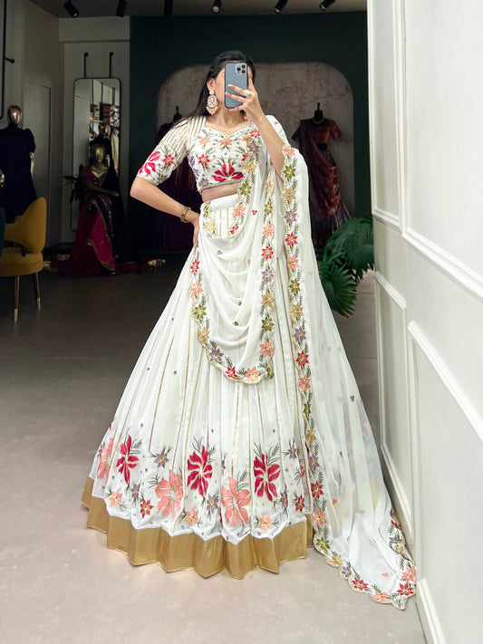 White Color Georgette Thread Embroidered Lehenga Choli By WTW