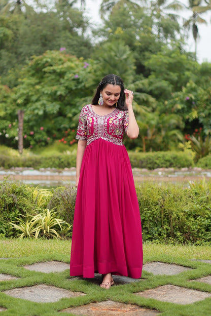 Pink Zari Sequin Embroidered Faux Blooming Gown BY WTW