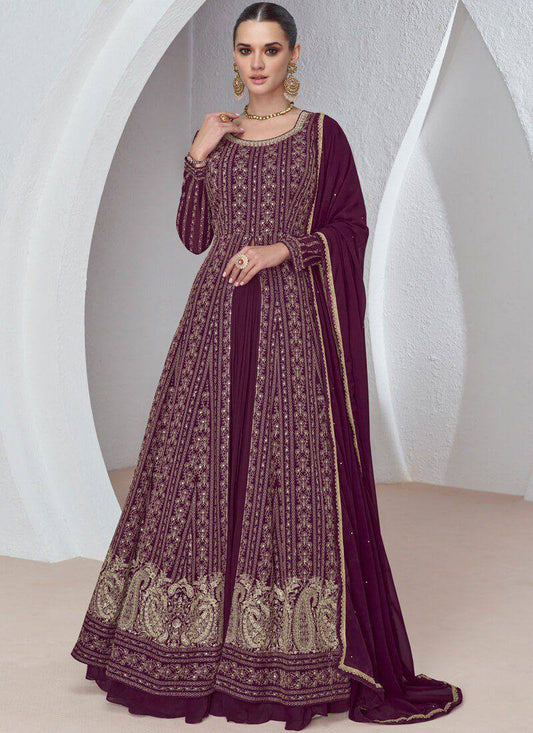 Stunning Purple Multi Embroidered Lehenga Style Suit By WTW