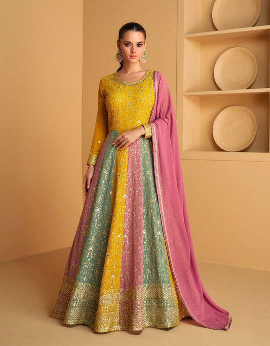 Embroidered Georgette Anarkali Style Readymade Gown By WTW