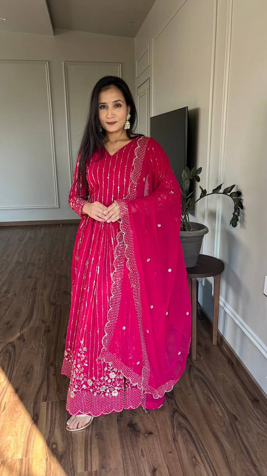 Magical Pink Color Fox Georgette Sequence Embroidery Work With Gown By WTW