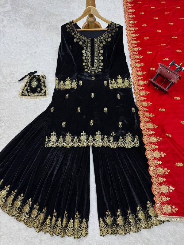 Fully Stitched Viscos Velvet With Thread With Sequence Work Salwar Kameez By wtw