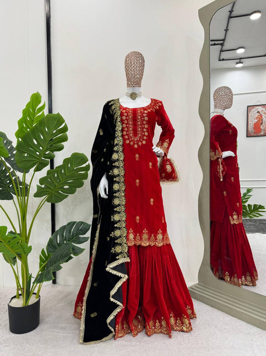 Fully Stitched Viscos Velvet With Thread With Sequence Work Salwar Kameez By WTW