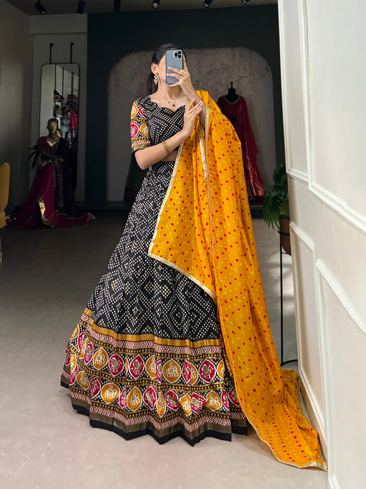 Digital Print Work Designer Lehenga Choli For Festival In Black By WTW