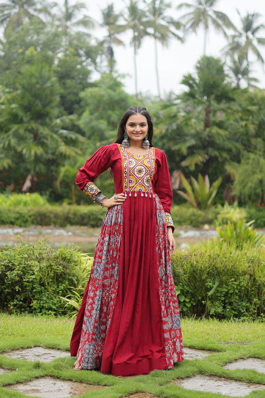 Maroon Rayon Navratri Wear Gown By WTW