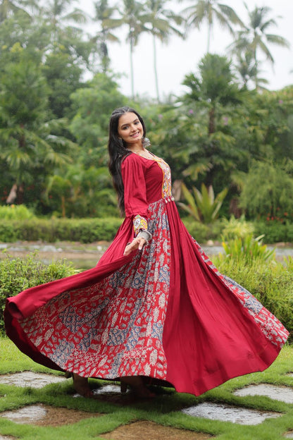 Maroon Rayon Navratri Wear Gown By WTW