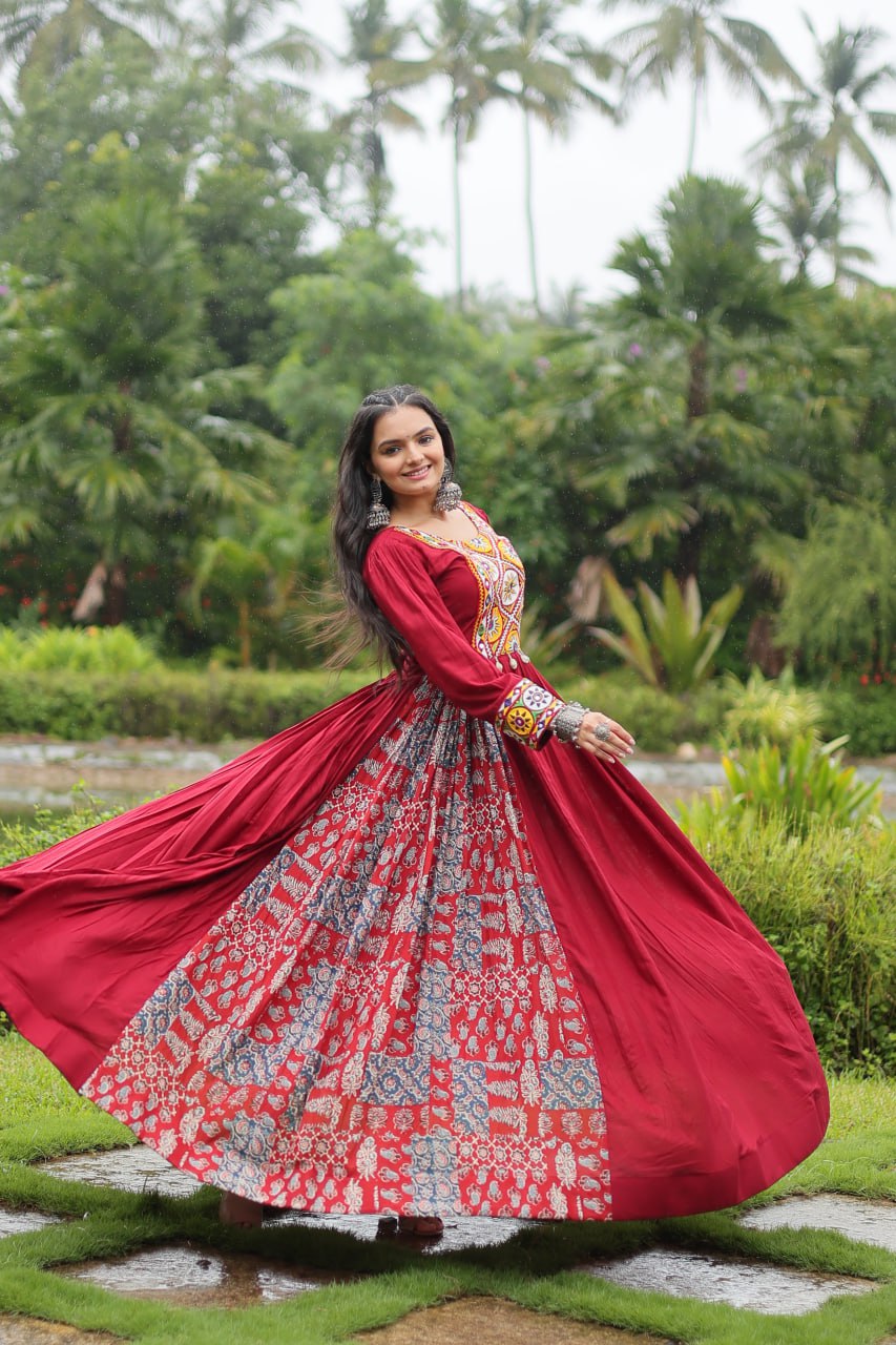 Maroon Rayon Navratri Wear Gown By WTW