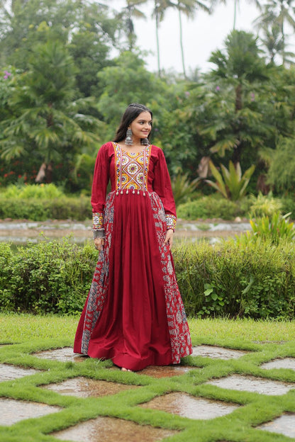 Maroon Rayon Navratri Wear Gown By WTW