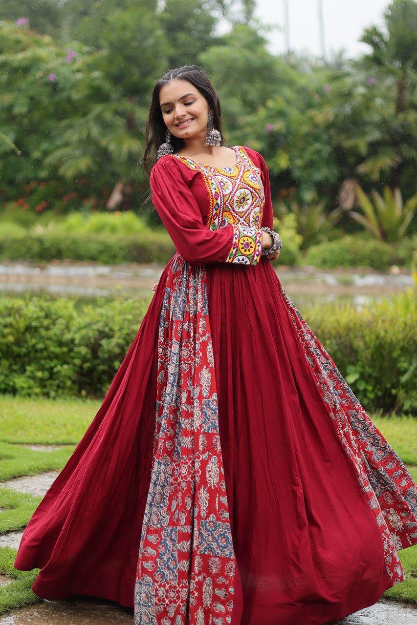 Maroon Rayon Navratri Wear Gown By WTW