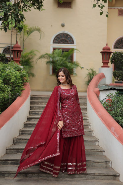 Faux Georgette Maroon Embroidered Readymade Salwar Kameez By WTW