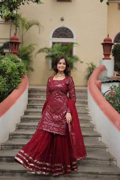 Faux Georgette Maroon Embroidered Readymade Salwar Kameez By WTW