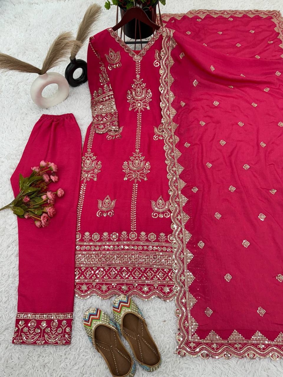 Beautiful Pink Color Pure Heavy Chinon Silk Sharara Suits By WTW