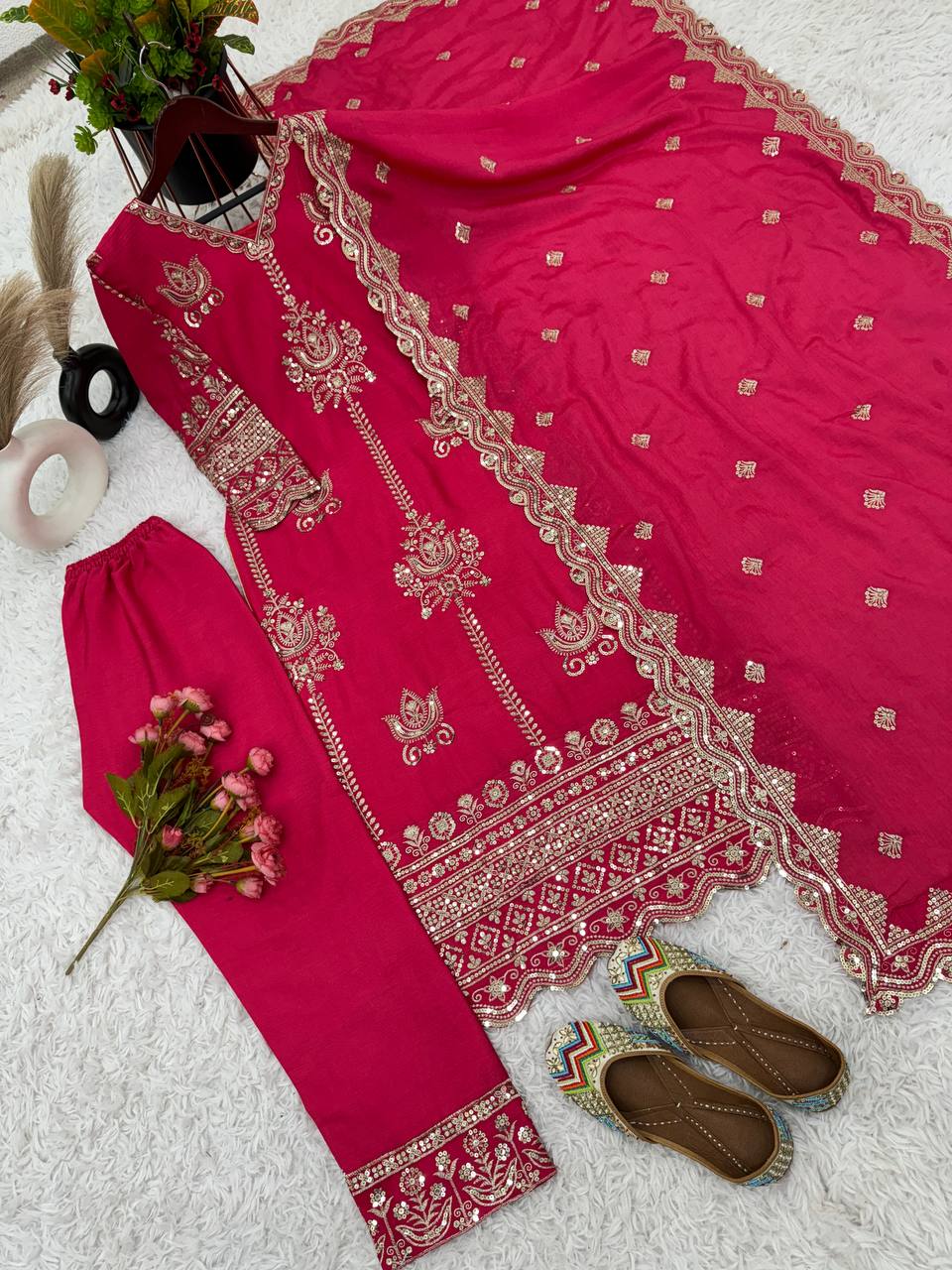 Beautiful Pink Color Pure Heavy Chinon Silk Sharara Suits By WTW