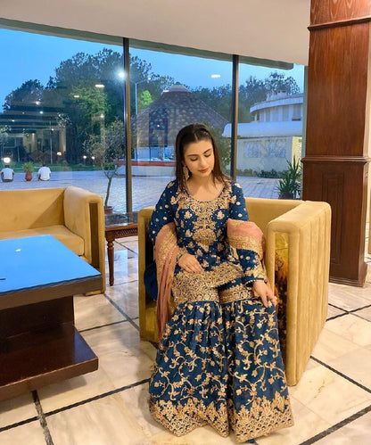 Designe Blue Kurti Sharara With Dupatta For Wedding Occasions By WTW