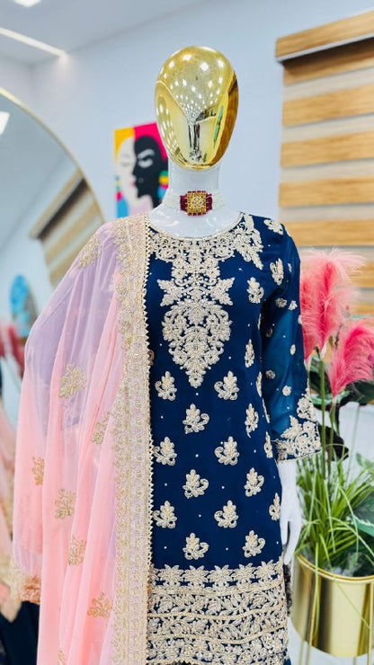 Designe Blue Kurti Sharara With Dupatta For Wedding Occasions By WTW