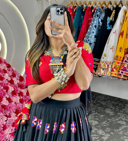 Black Ryon Cotton Chain Stitch Work Lehenga Choli By WTW