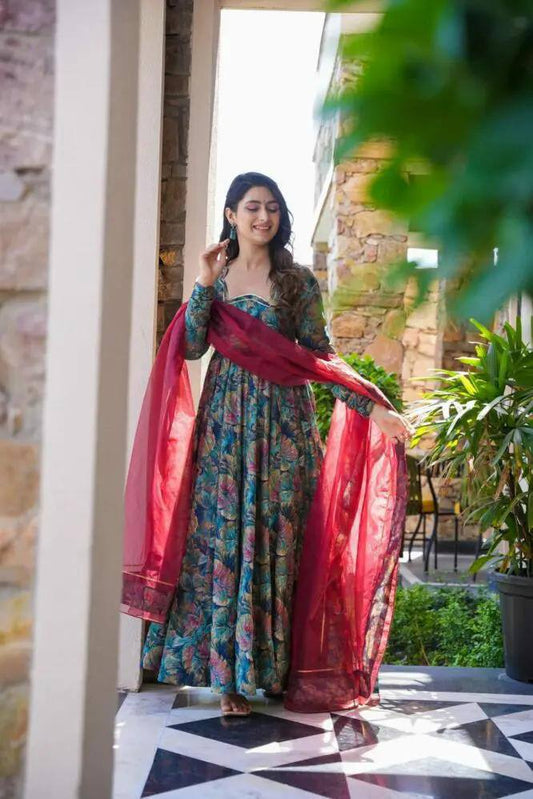 Multicolor Real Heavy Printed Work Gown Set By WTW