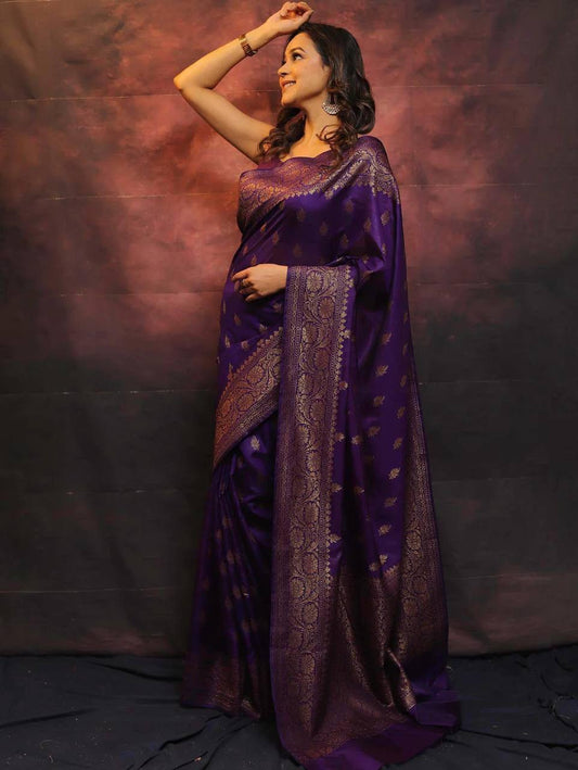Purple Banarasi Silk Woven Saree By WTW