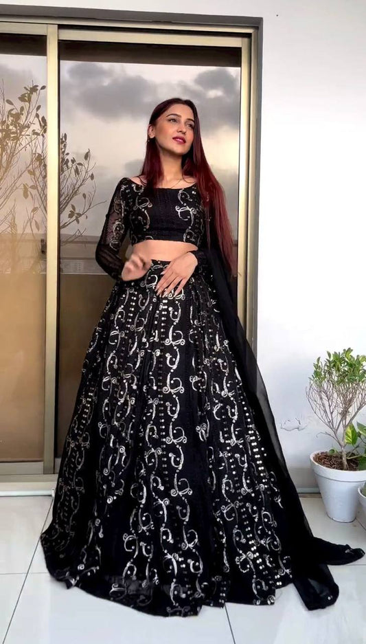 Beautiful Attentive Georgette Work Black Colour Lehenga Choli By WTW