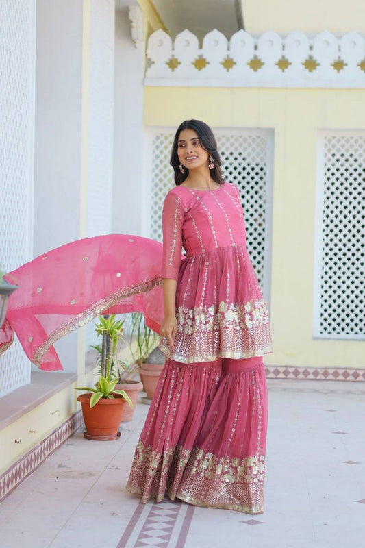 Ready To Wear Pink Designer Sharara Suit By WTW