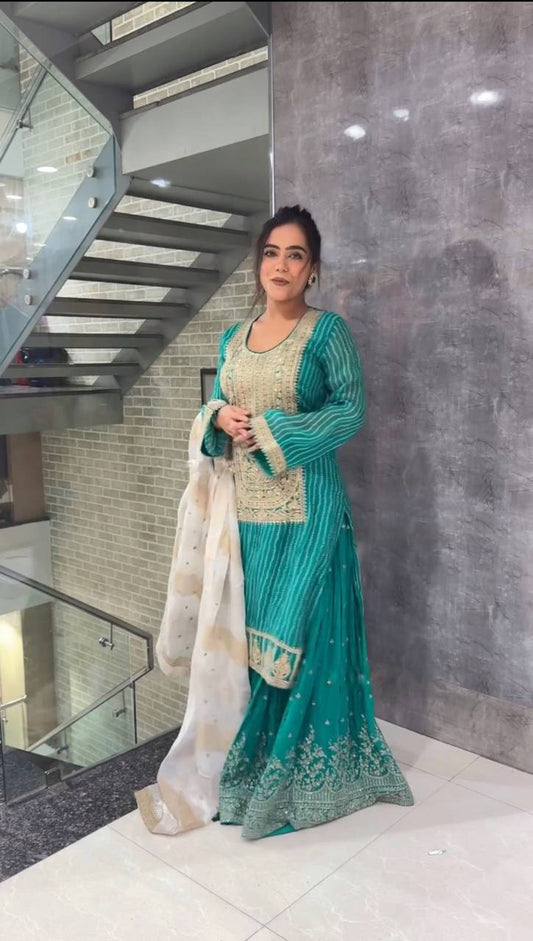 New Designer Party Wear Look Top-plazzo And Dupatta With Heavy Embroidery Work By WTW