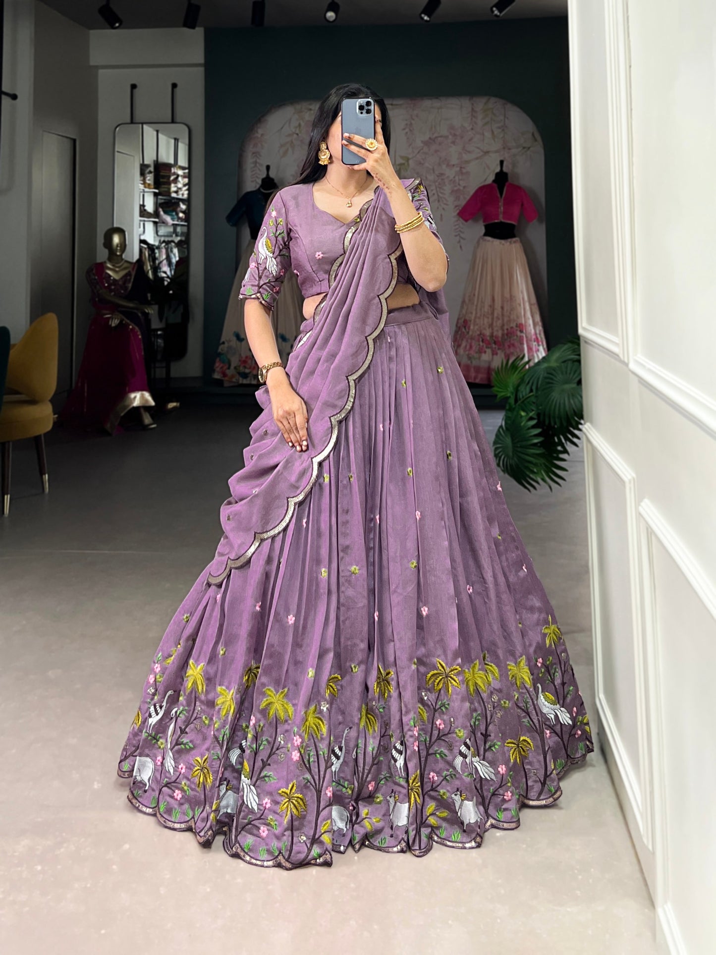 Lavender Sequins Thread Embroidery Work Lehenga Set By WTW