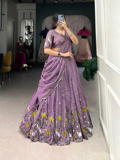 Lavender Sequins Thread Embroidery Work Lehenga Set By WTW