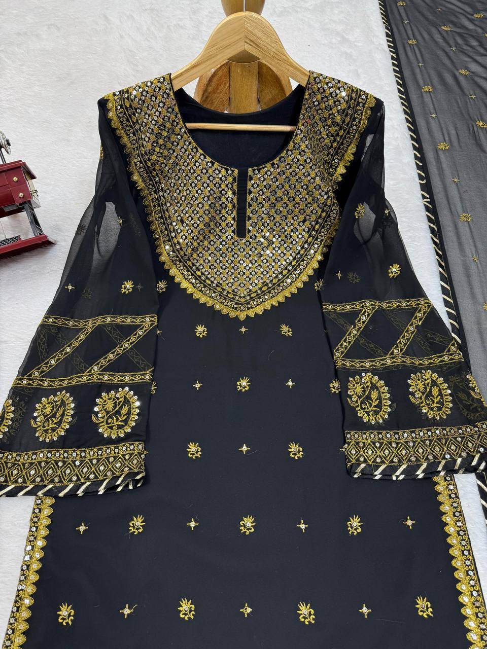 Ready To Wear Black Pure Georgette Embroidery Work Pakistani Suit With Dupatta By WTW