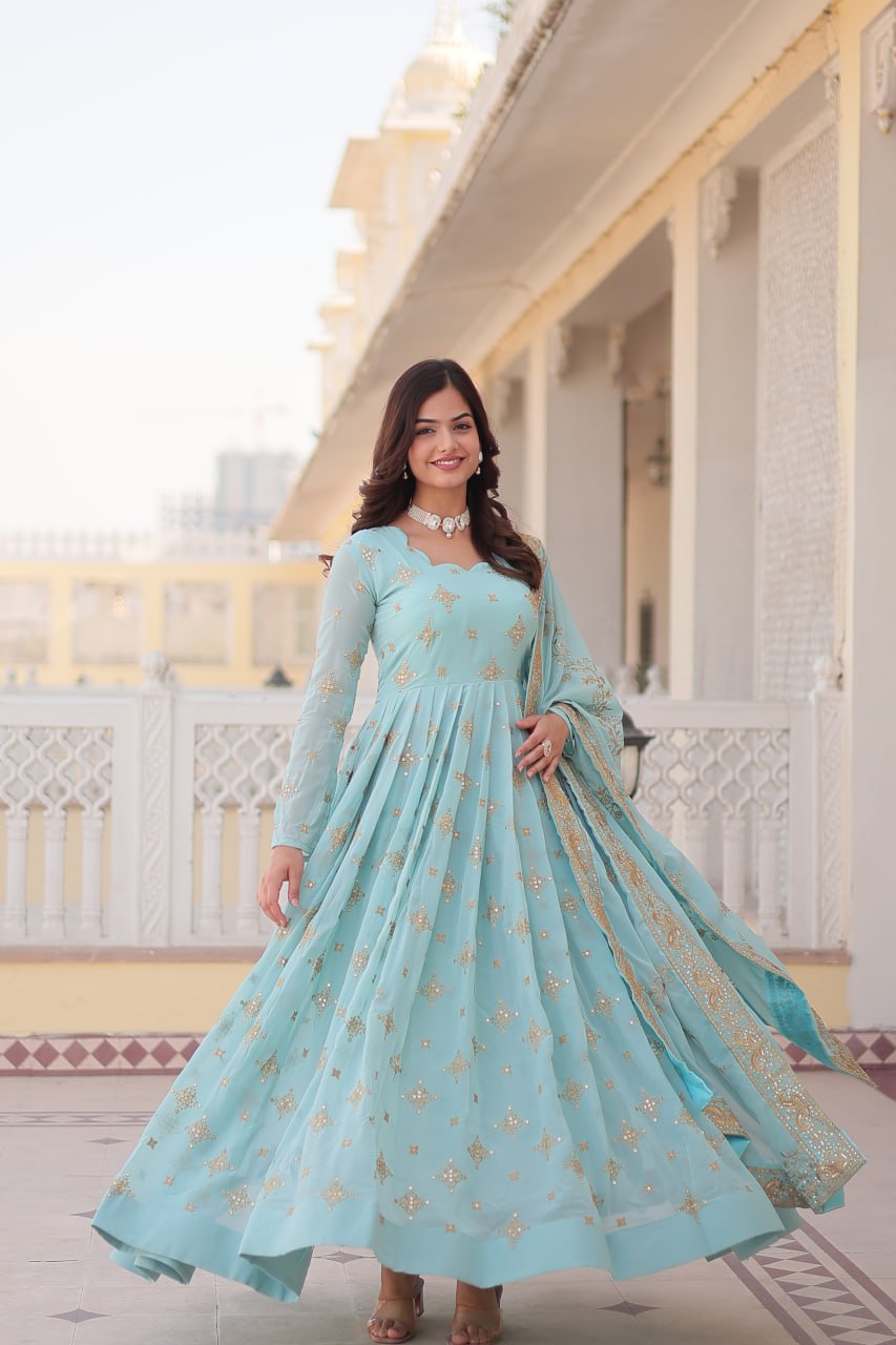 Gorgeous Embroidery Work Anarkali Gown With Dupatta By WTW