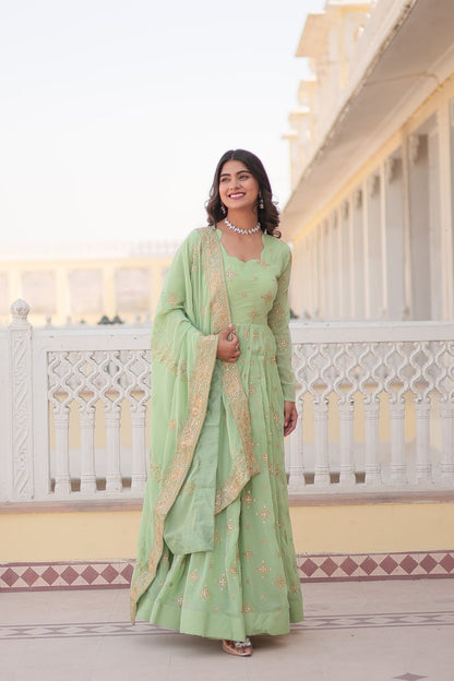 Pista Green Embroidery Work Anarkali Suit By WTW