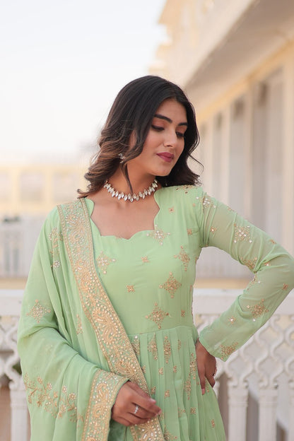 Pista Green Embroidery Work Anarkali Suit By WTW