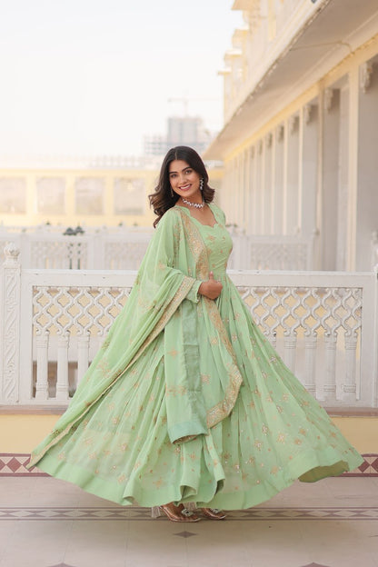 Pista Green Embroidery Work Anarkali Suit By WTW