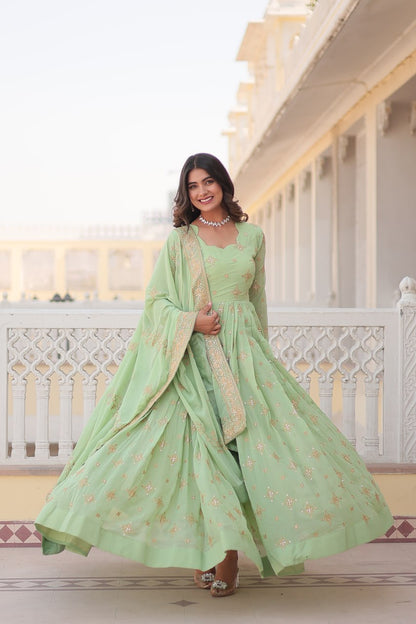 Pista Green Embroidery Work Anarkali Suit By WTW