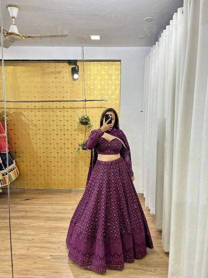 Wine Beautiful Party Wear Lehenga Indian Outfit By WTW