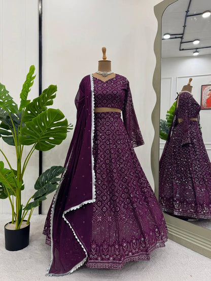 Wine Beautiful Party Wear Lehenga Indian Outfit By WTW