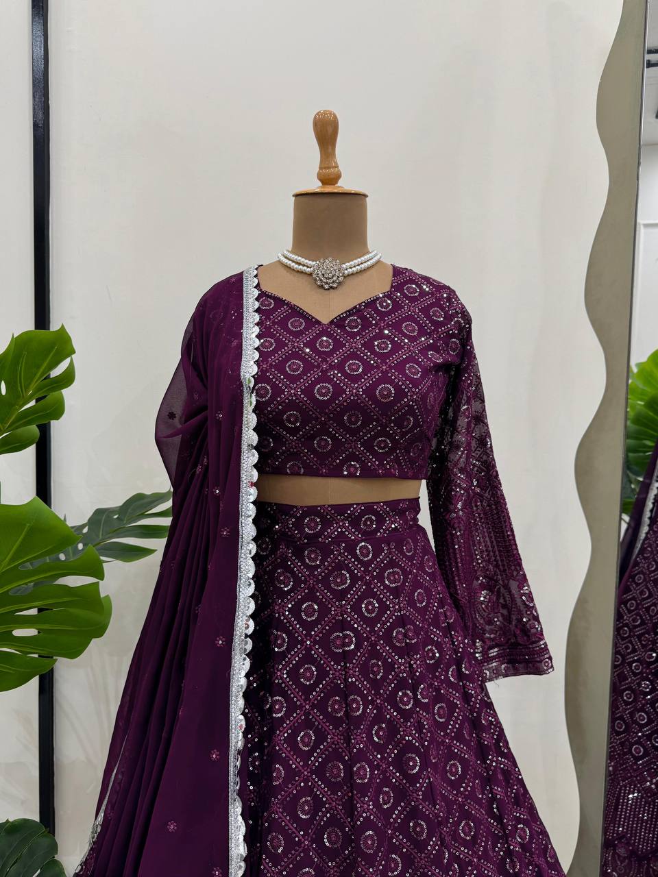 Wine Beautiful Party Wear Lehenga Indian Outfit By WTW