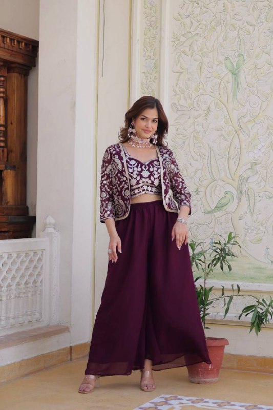 Heavy Embroidery Lace Work Choli And Palazzo With Koti By WTW