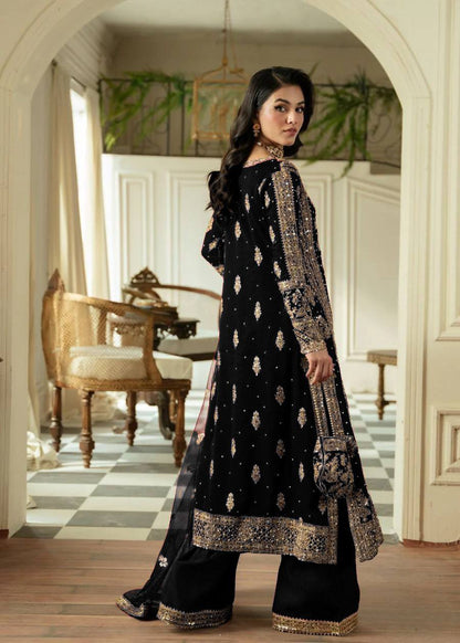 Black Georgette Sequins Pearl Work Straight Suit Set By WTW