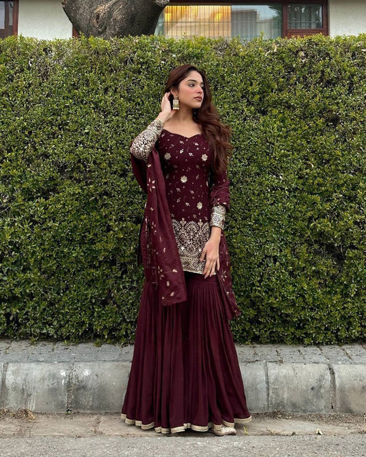 Sublime Maroon Color Georgette Thread Sequence Salwar Suit By WTW