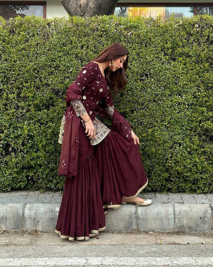 Sublime Maroon Color Georgette Thread Sequence Salwar Suit By WTW