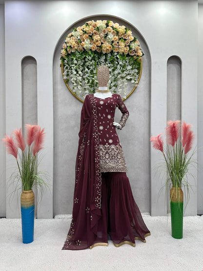 Sublime Maroon Color Georgette Thread Sequence Salwar Suit By WTW