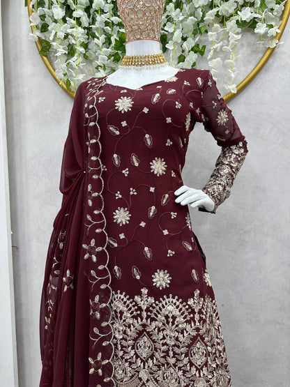 Sublime Maroon Color Georgette Thread Sequence Salwar Suit By WTW