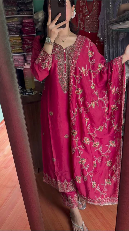 Rani Pink Chinon Silk Multi Thread Work Salwar Suit By WTW