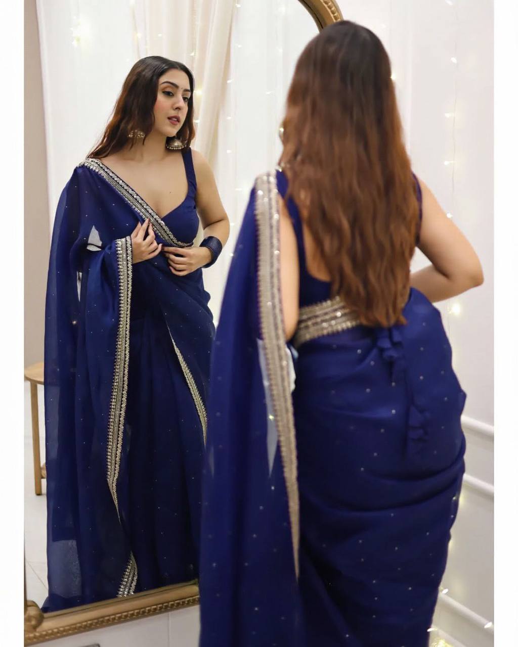 Blue Organza Silk Saree With Designer Lace Saree By WTW