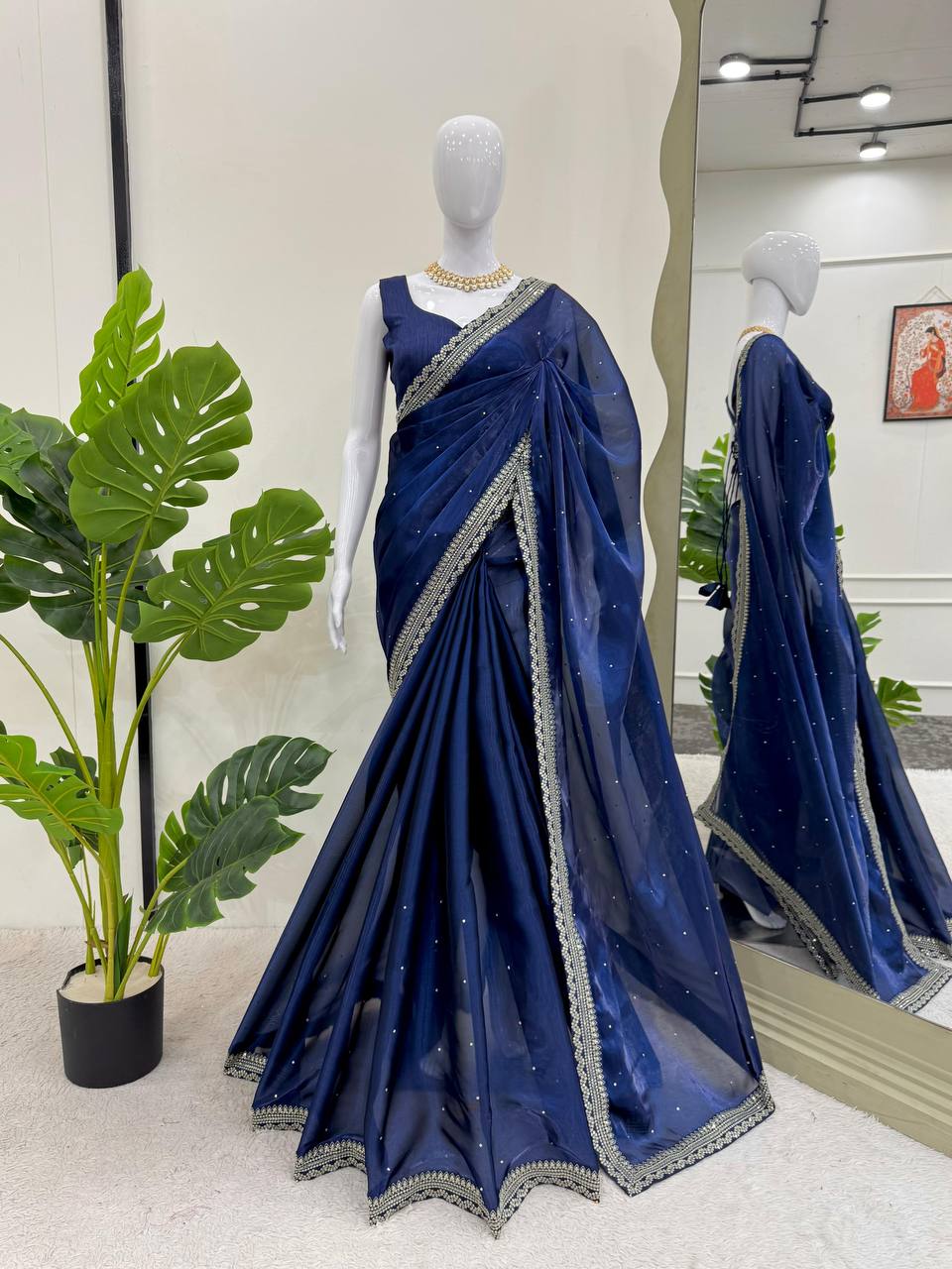 Blue Organza Silk Saree With Designer Lace Saree By WTW