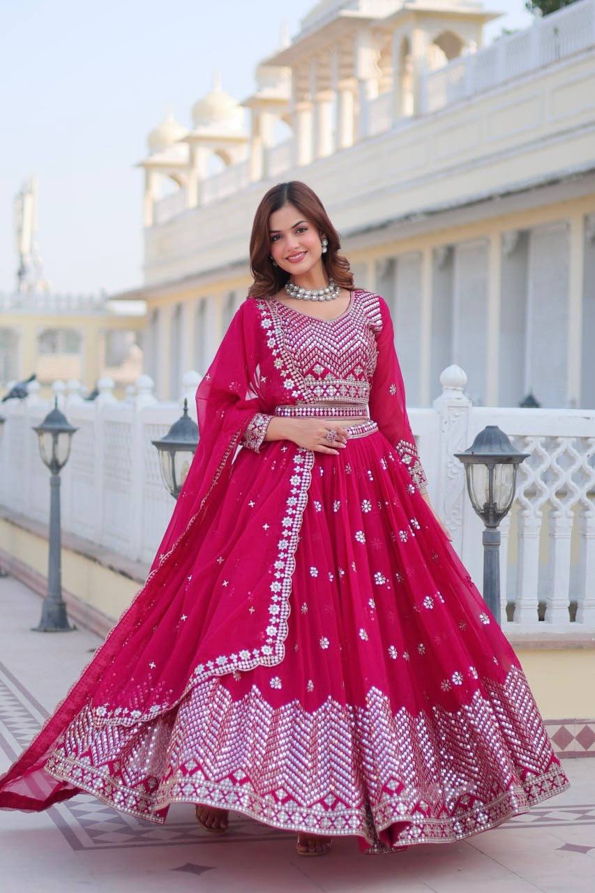 Classic Georgette Sequence Work Red Color Lehenga Choli By WTW