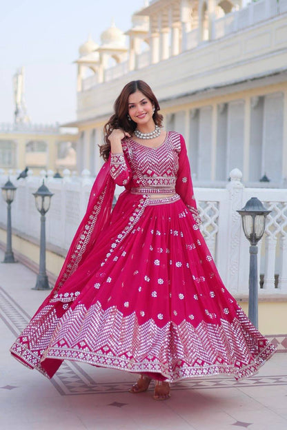 Classic Georgette Sequence Work Red Color Lehenga Choli By WTW